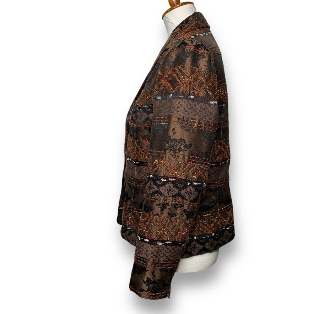 Coldwater Creek Brown Blazer Jacket Satin Embroidered Button Size Medium Petite - Picture 3 of 9